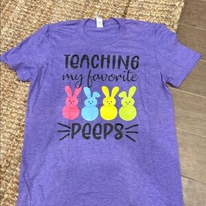 Purple Graphic Tee with Colorful Bunny Print teacher tee NWOT